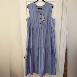 BNWT Tiered Blue Midi Dress w/ pockets